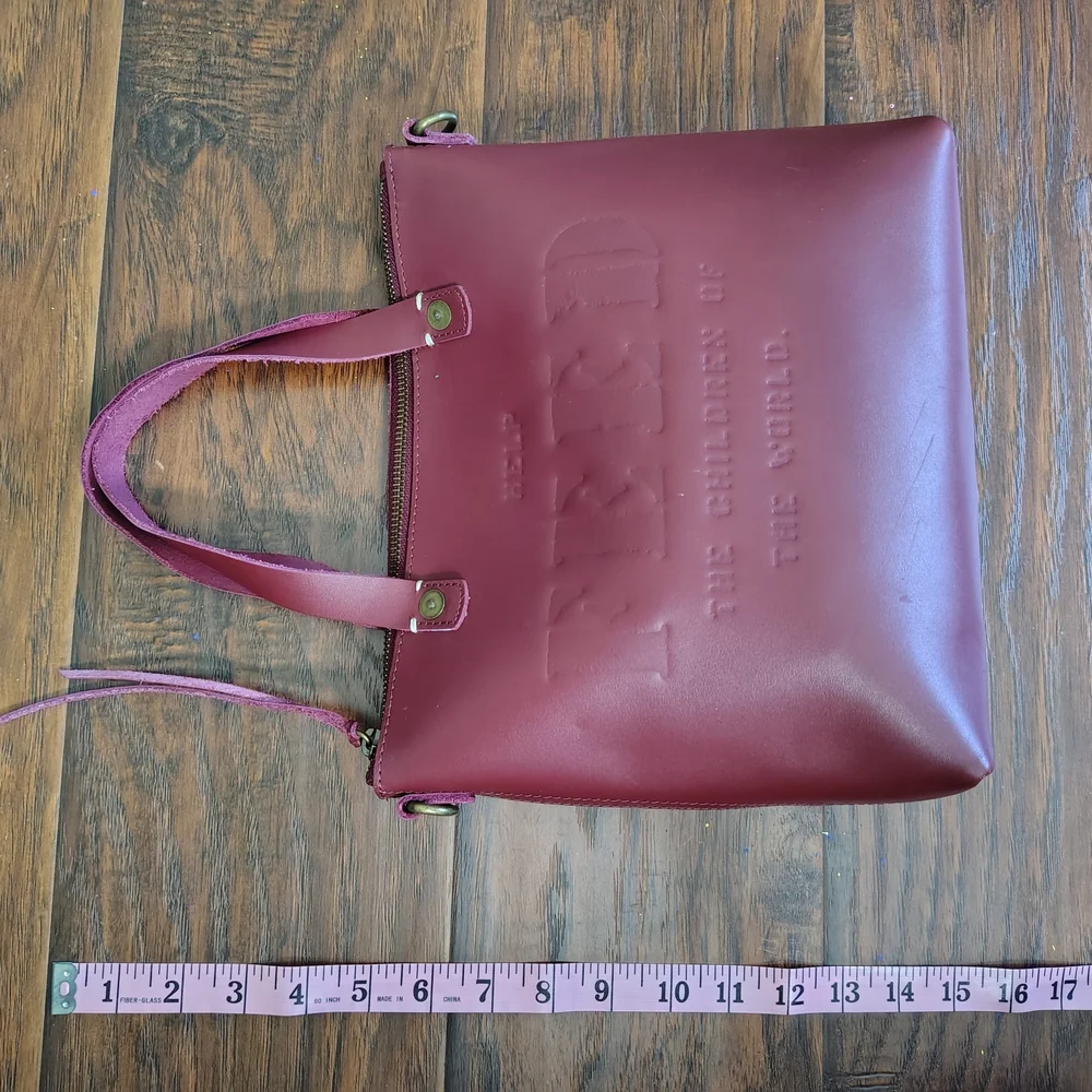 FEED Burgundy Leather Handbag Tote Bag - Picture 3 of 8